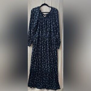 Knox Rose Blue and White Bishop Sleeve Maxi Dress